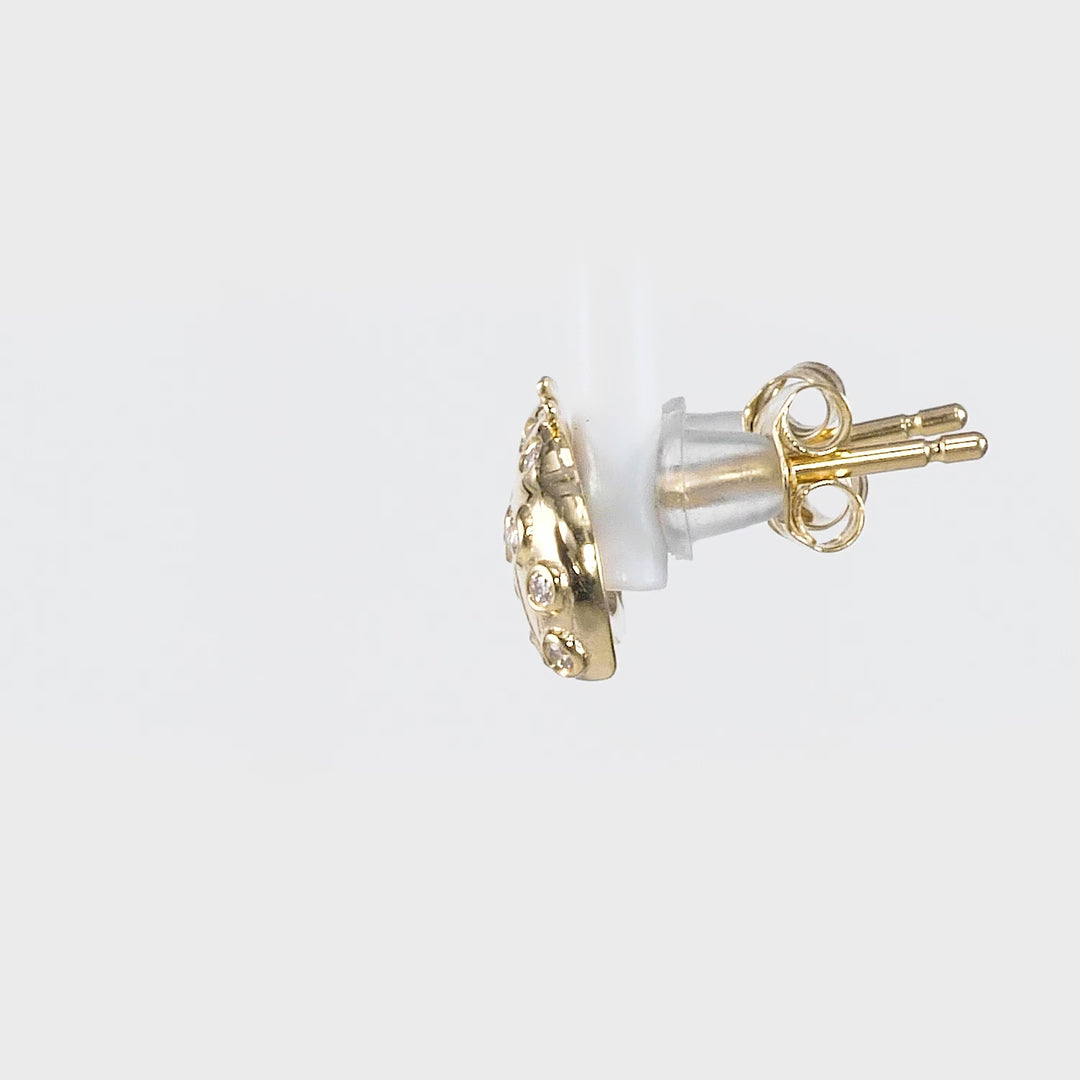 0.11 Cts White Diamond LADYBUG Earring in 14K Yellow Gold