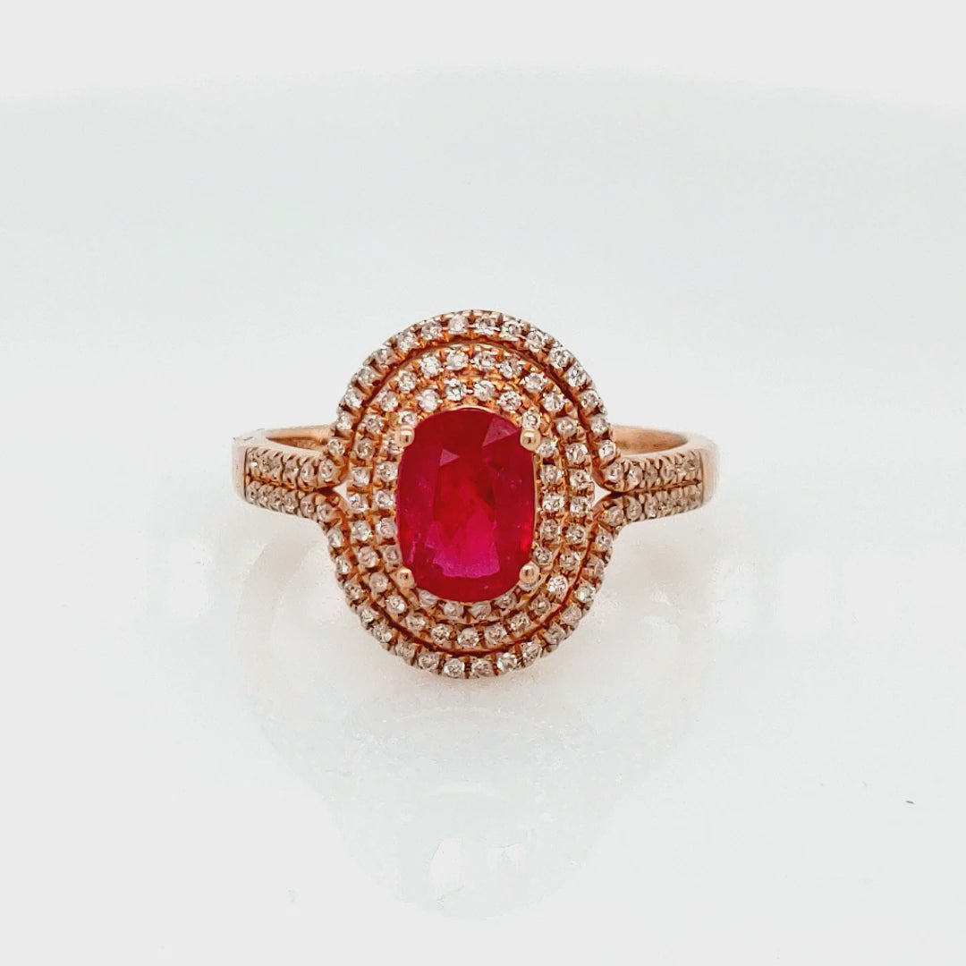 1.55 Cts Ruby and White Diamond Ring in 14K Rose Gold