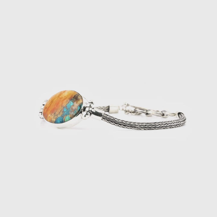 15.00 Cts Oyster Turquoise Solitaire Bracelet in Oxidized 925 Silver