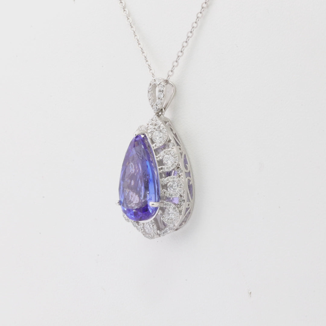 6.7 Cts Tanzanite and White Diamond Pendant in 18K White Gold