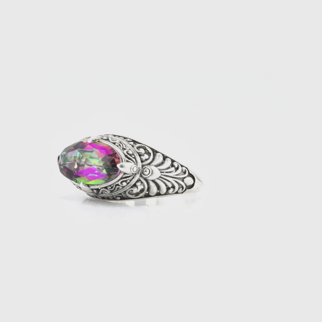 7.00 Cts Mystic Topaz Statement Ring in Oxidized 925 Silver