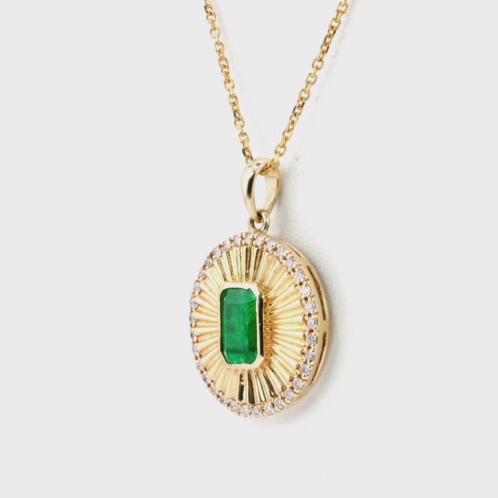 1.36 Cts Emerald and White Diamond Pendant in 14K Yellow Gold