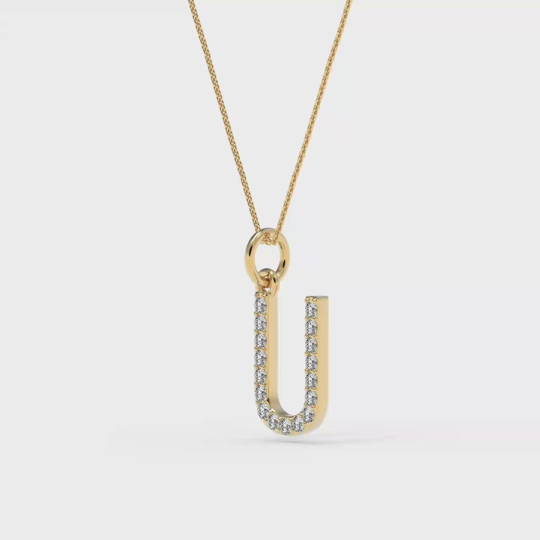 0.08 Cts White Diamond Letter "U" Pendant W/0 Chain in 14K Gold