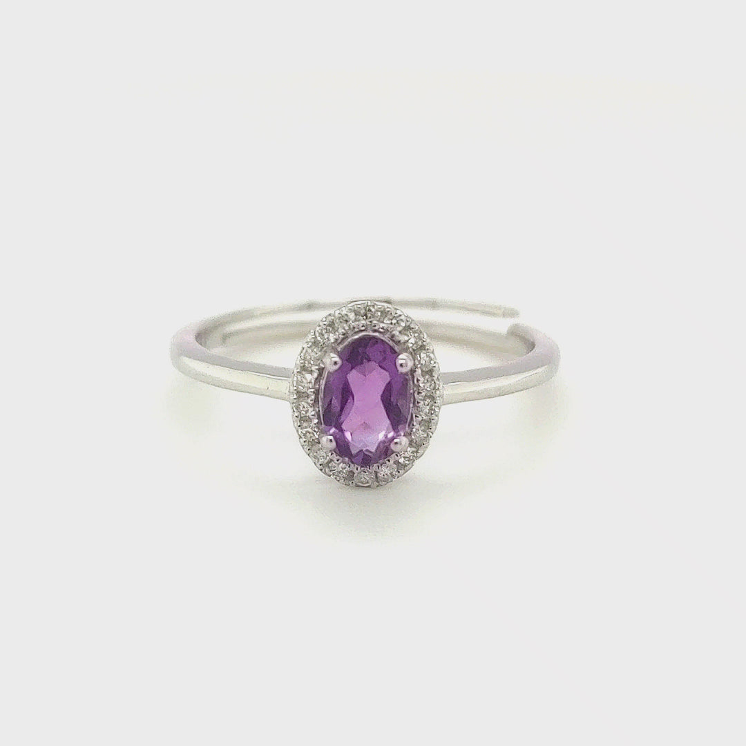 0.45 Cts Amethyst and White Diamond Ring in 14K White Gold