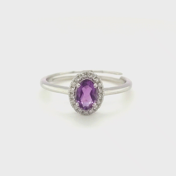 0.45 Cts Amethyst and White Diamond Ring in 14K White Gold