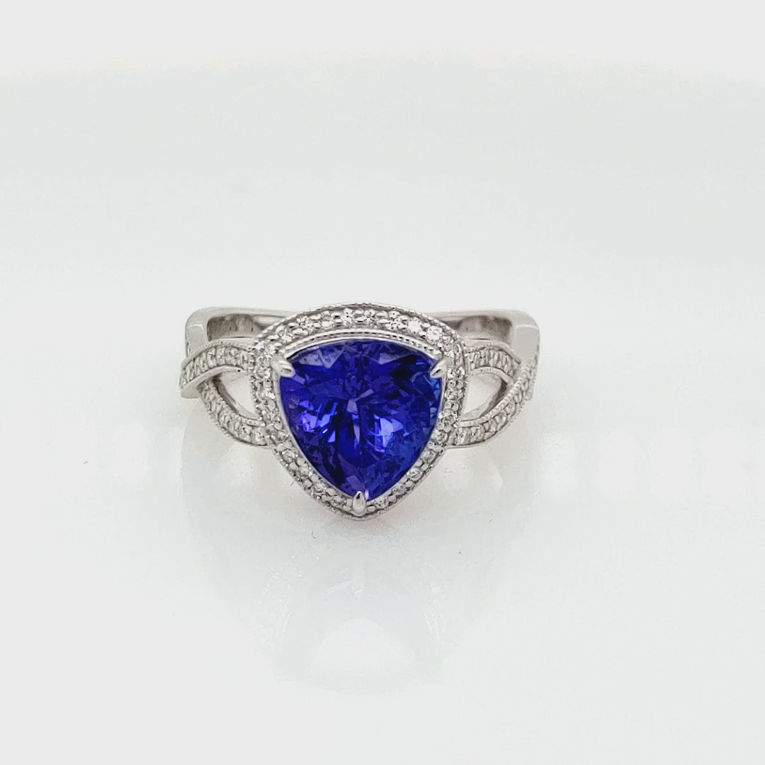 3.22 Cts Tanzanite and White Diamond Ring in 14K 2-Tone