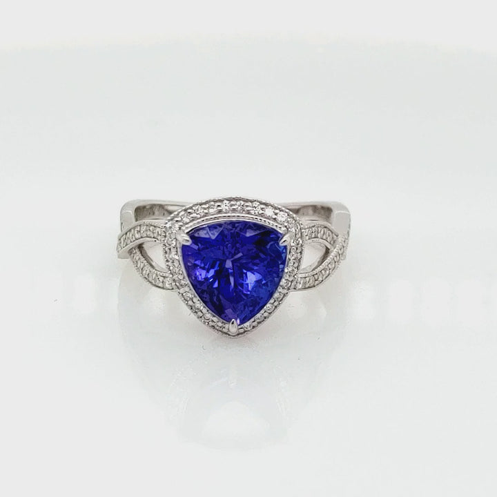 3.22 Cts Tanzanite and White Diamond Ring in 14K 2-Tone