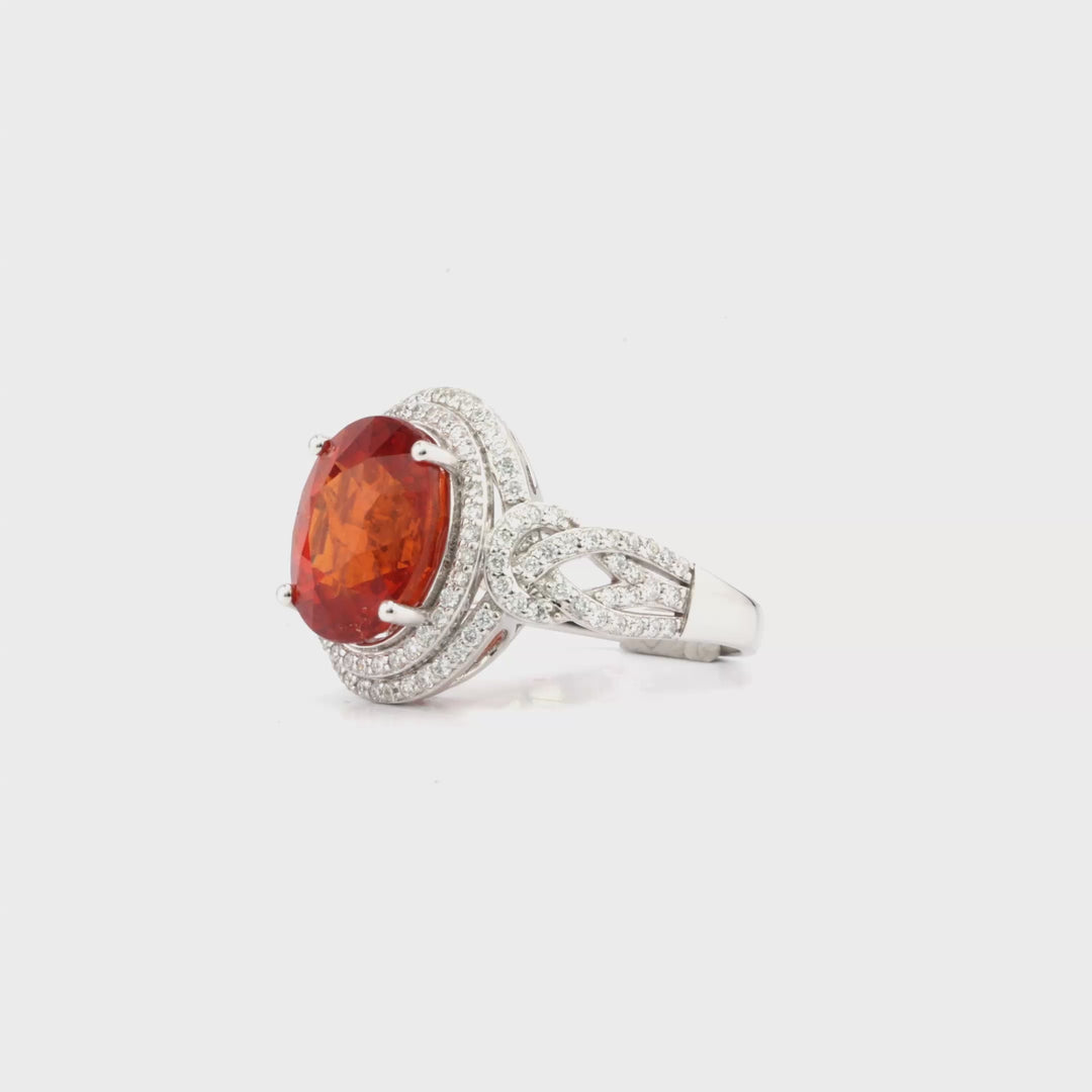 8.65 Cts Spessartite and White Diamond Ring in 14K White Gold