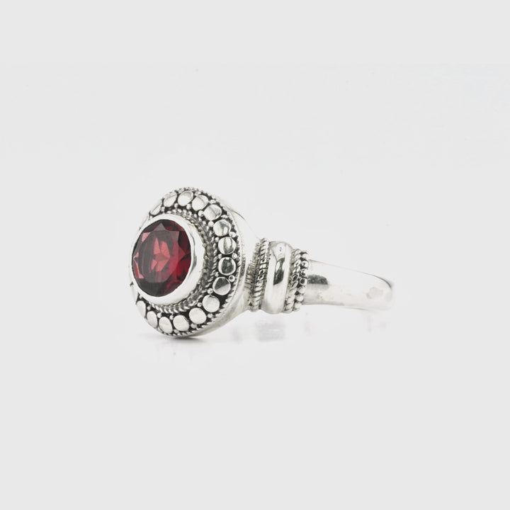 1.00 Cts Garnet Halo Ring in Oxidized 925 Silver