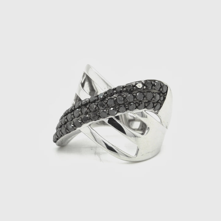 2.67 Cts Black Diamond Ring in 925 Two Tone