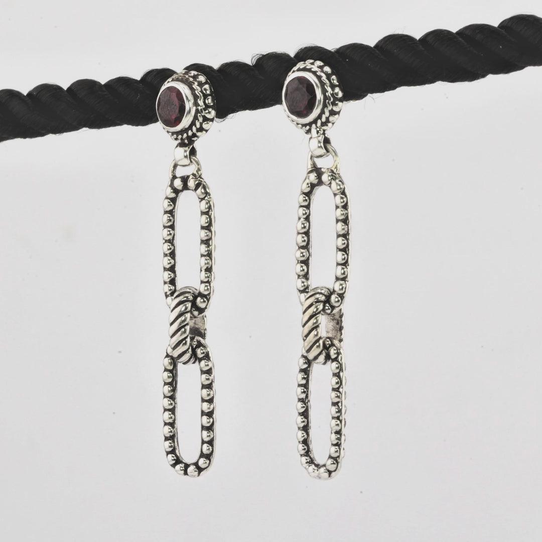 0.60 Cts Garnet Dangle Earring in Oxidized 925 Silver