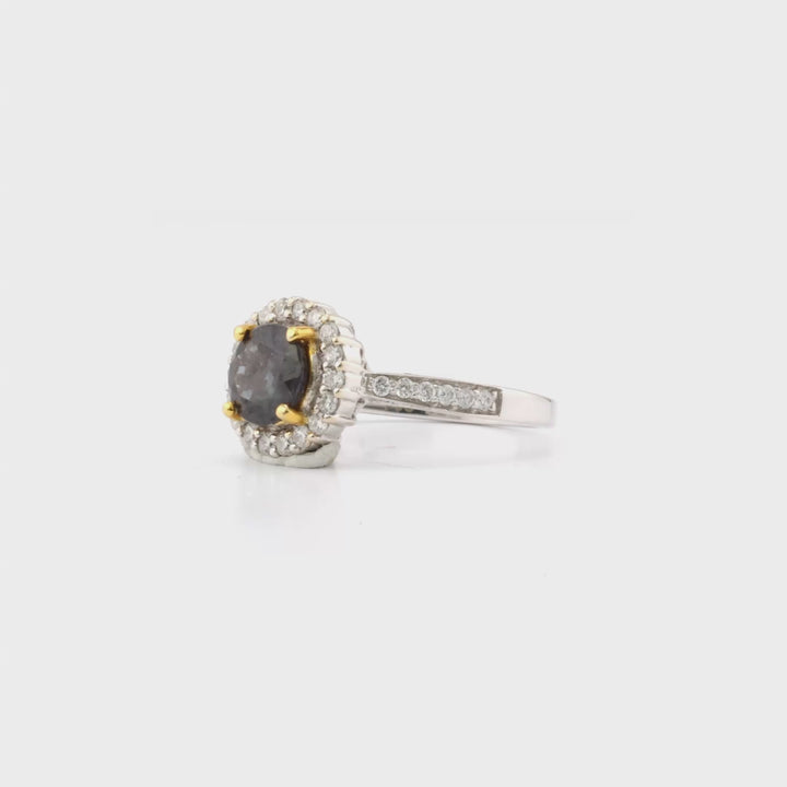 1.43 Cts Color Change Garnet and White Diamond Ring in 14K Two Tone