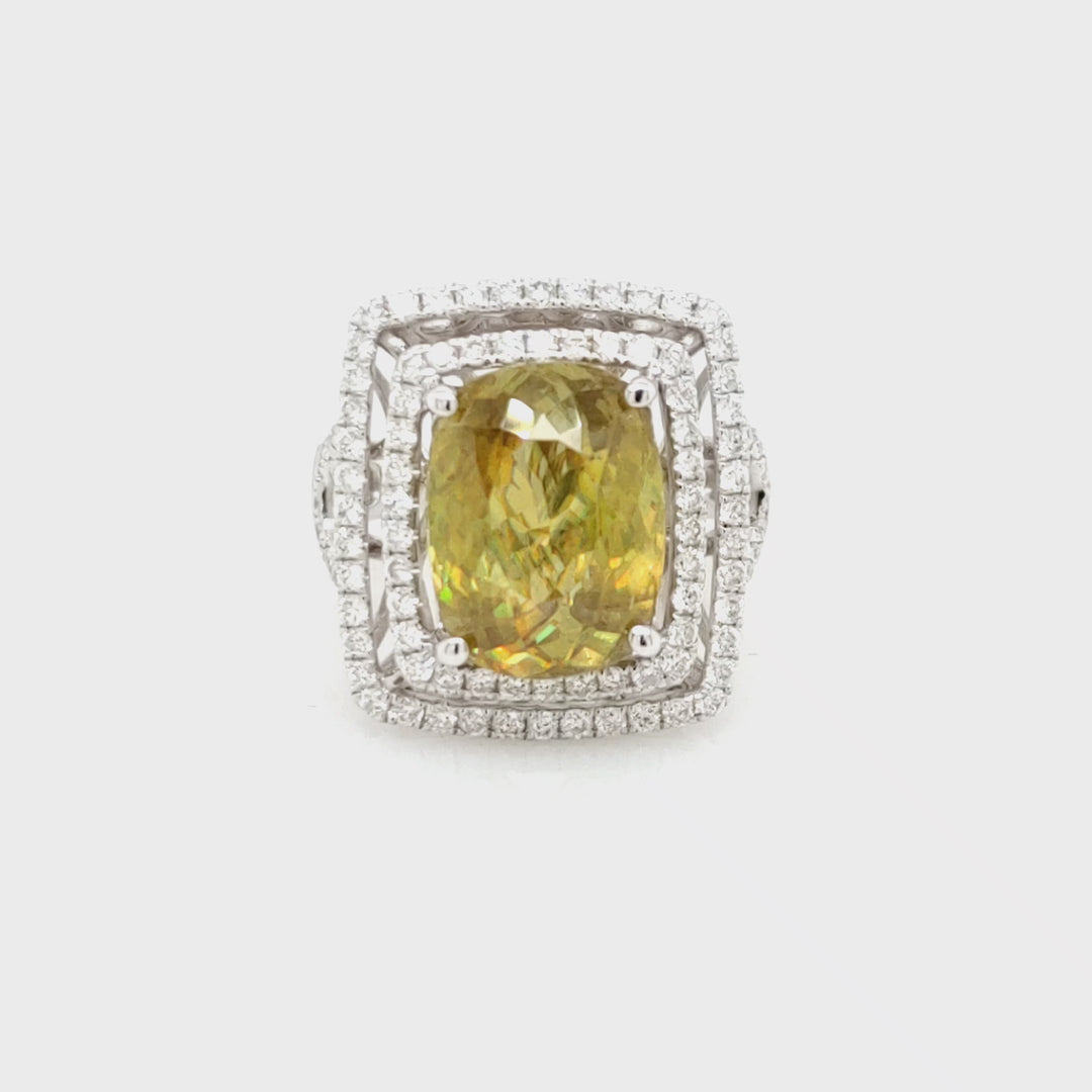8.08 Cts Sphene and White Diamond Ring in 14K White Gold