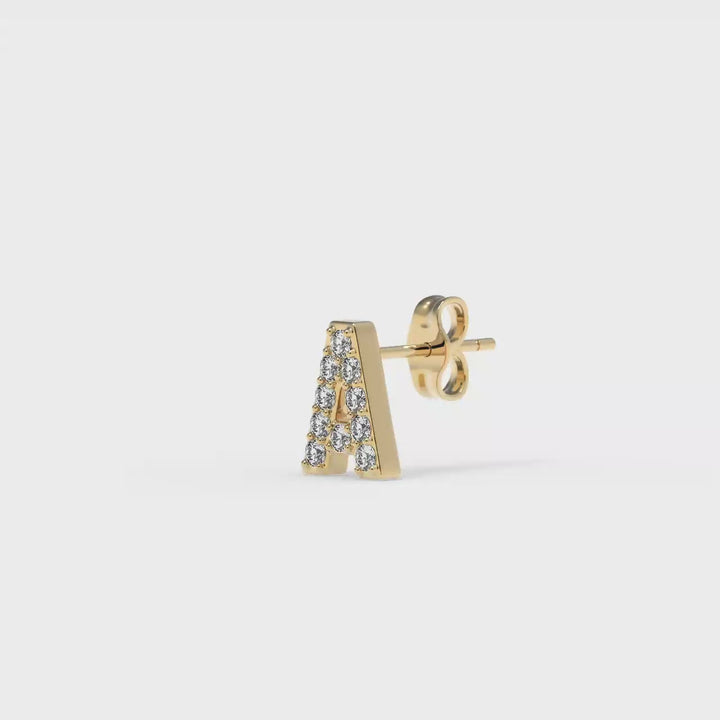 0.05 Cts White Diamond Letter "A" Single Sided Earring in 14K Gold