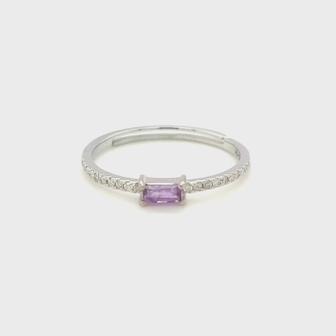 0.1 Cts Amethyst and White Diamond Ring in 14K White Gold