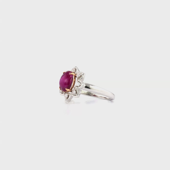 3.1 Cts Ruby and White Diamond Ring in 14K Two Tone