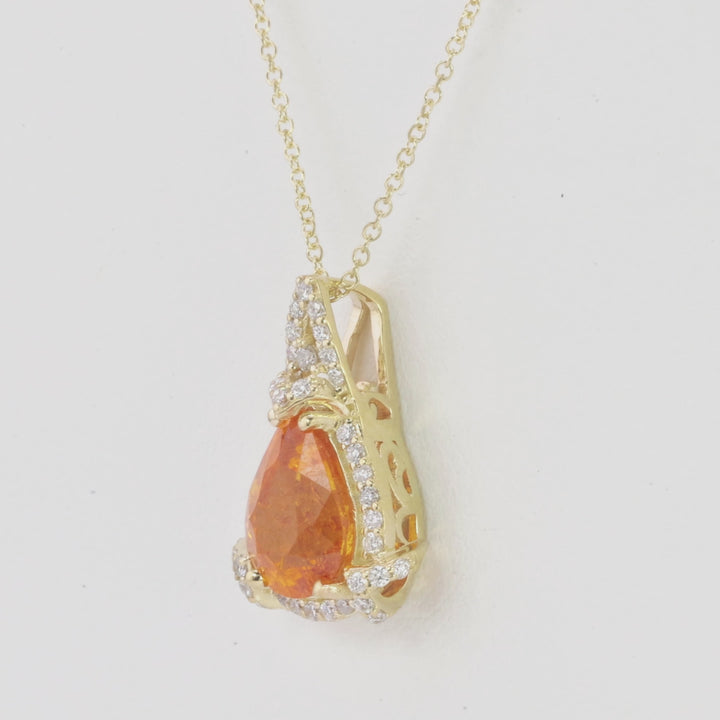 2.62 Cts Spessartite and White Diamond Pendant in 14K Yellow Gold
