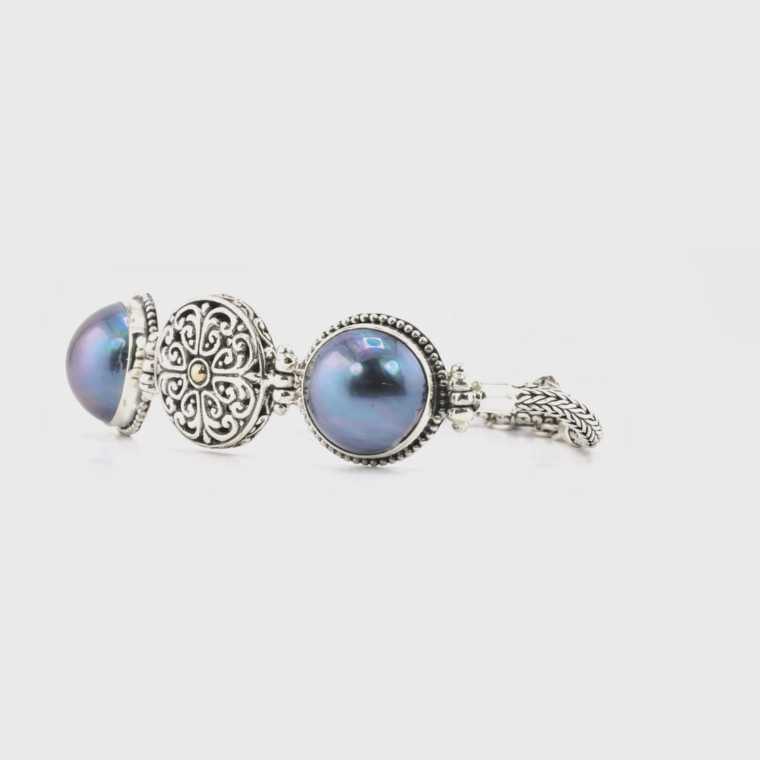 8.00 Cts Pearl Station Bracelet in Two Tone 925 Silver