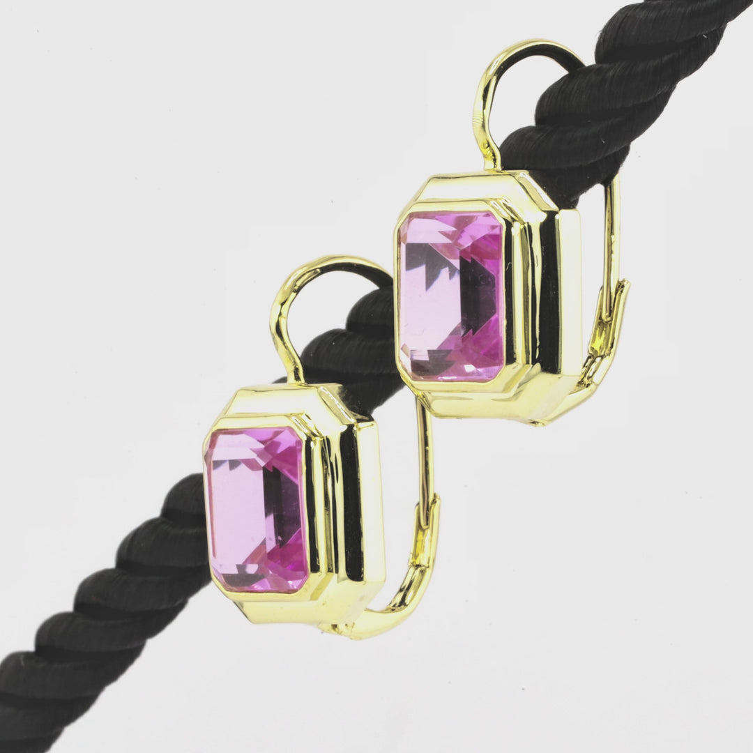7.19 Cts Kunzite Colored Doublet Quartz Earring in Brass