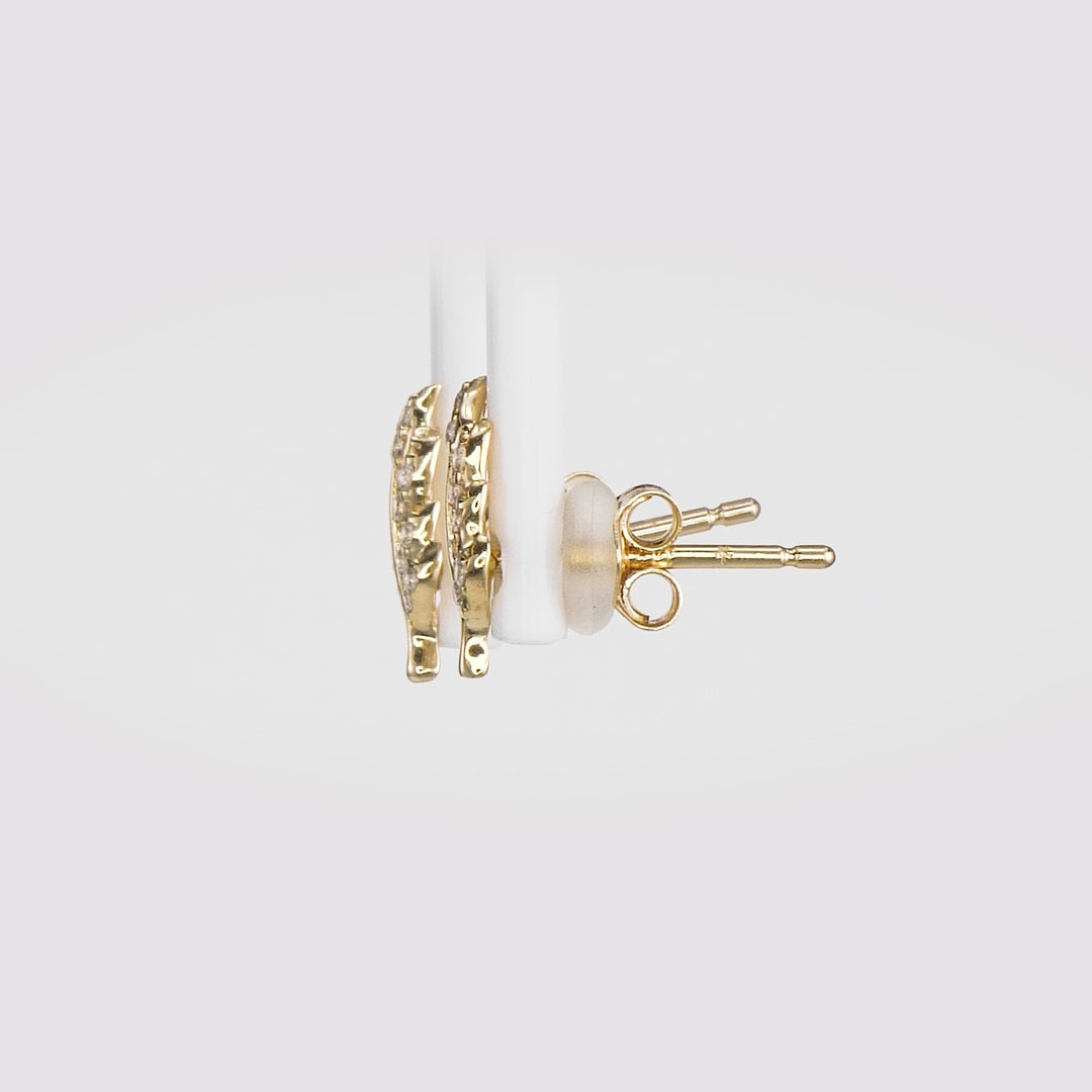 0.11 Cts White Diamond LEAF Earring in 14K Yellow Gold