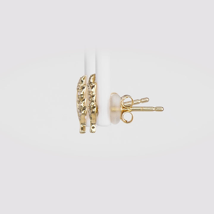 0.11 Cts White Diamond LEAF Earring in 14K Yellow Gold