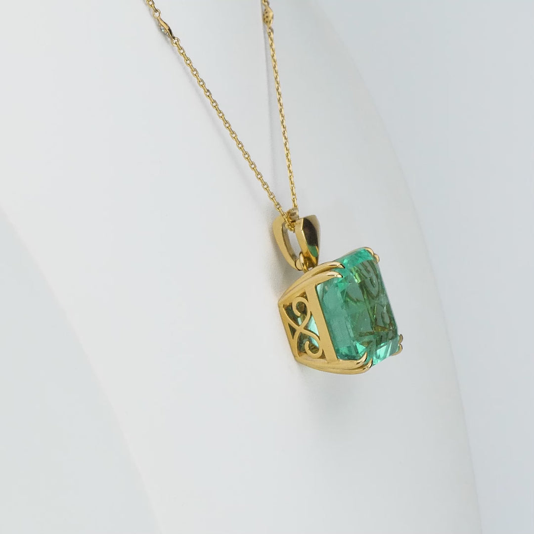 76.13 Cts Colombian Emerald and White Diamond Pendant in 18K Yellow Gold
