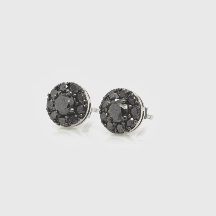 1.32 Cts Black Diamond Stud Earring in 925 Two Tone