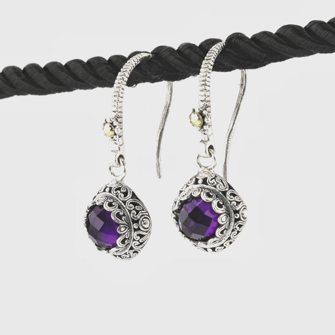 5.00 Cts Amethyst Drop Earring in Two Tone 925 Silver