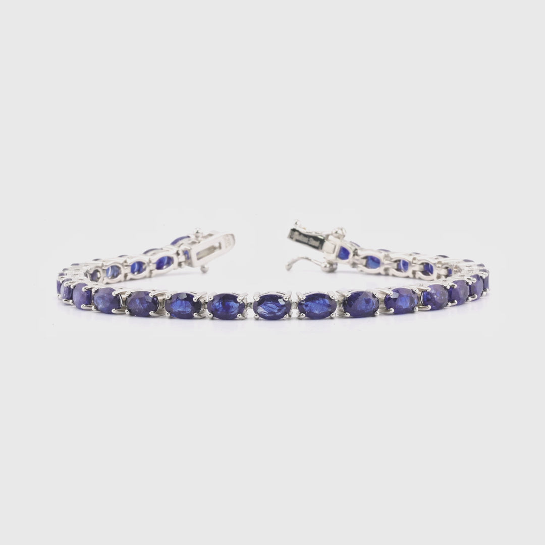 17.90 Cts Blue Sapphire Tennis Bracelet In 925 Sterling Silver