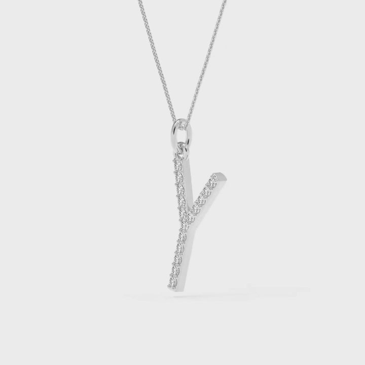 0.08 Cts White Diamond Letter "Y" Pendant W/0 Chain in 14K Gold