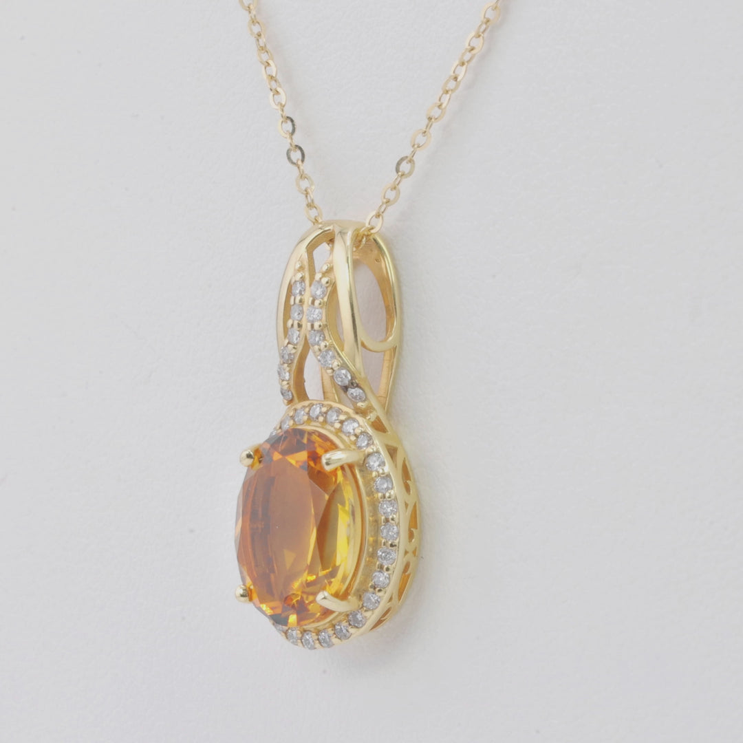 4.04 Cts Citrine and White Diamond Pendant in 14K Yellow Gold