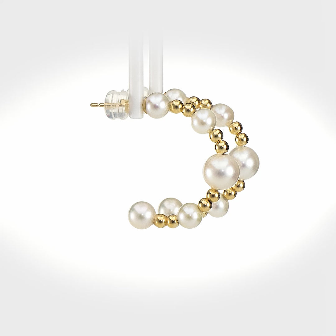 Pearl Beaded Hoop Earring in 18K YG