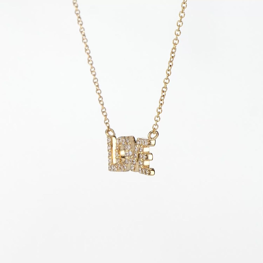 0.17 Cts White Diamond Love Necklace in 14K Yellow Gold