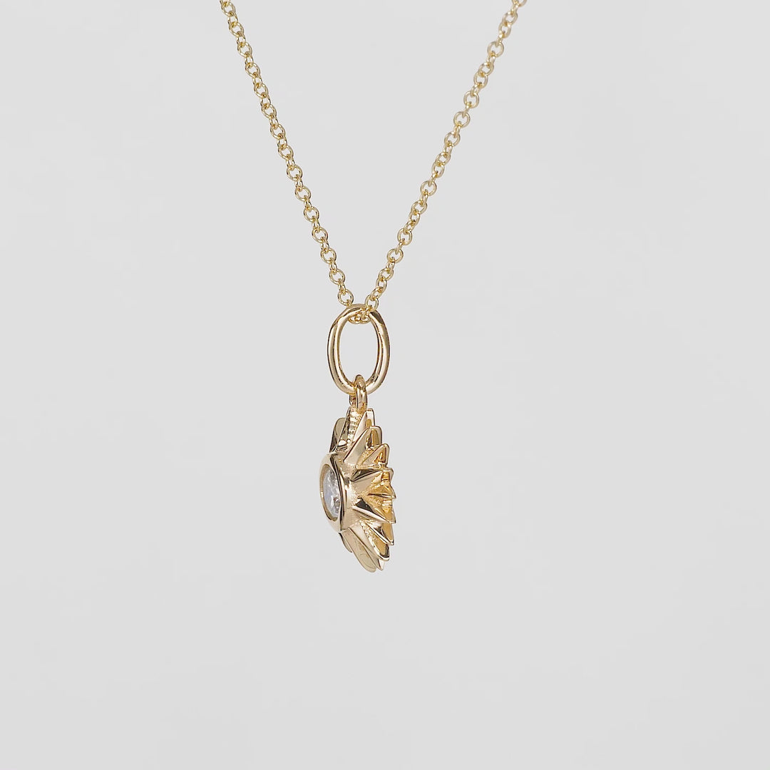 0.14 Cts White Diamond SUN Pendant in 14K Yellow Gold