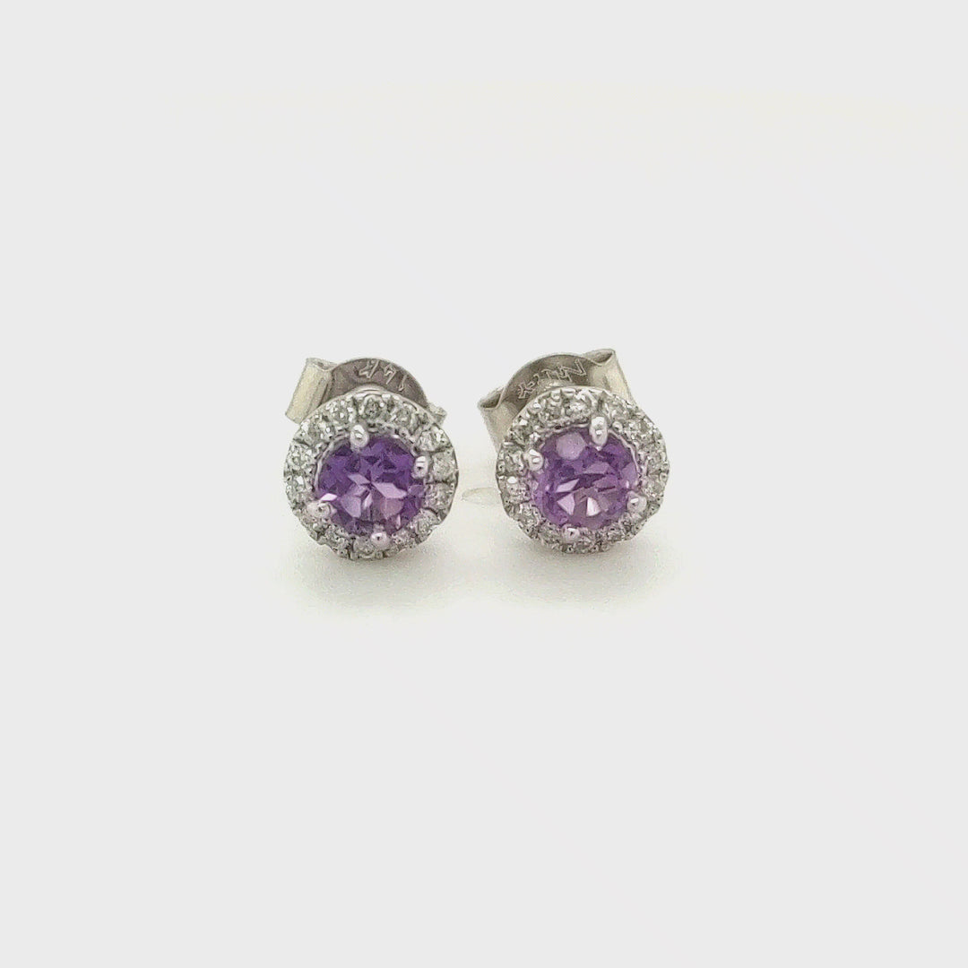0.47 Cts Amethyst and White Diamond Earring in 14K White Gold