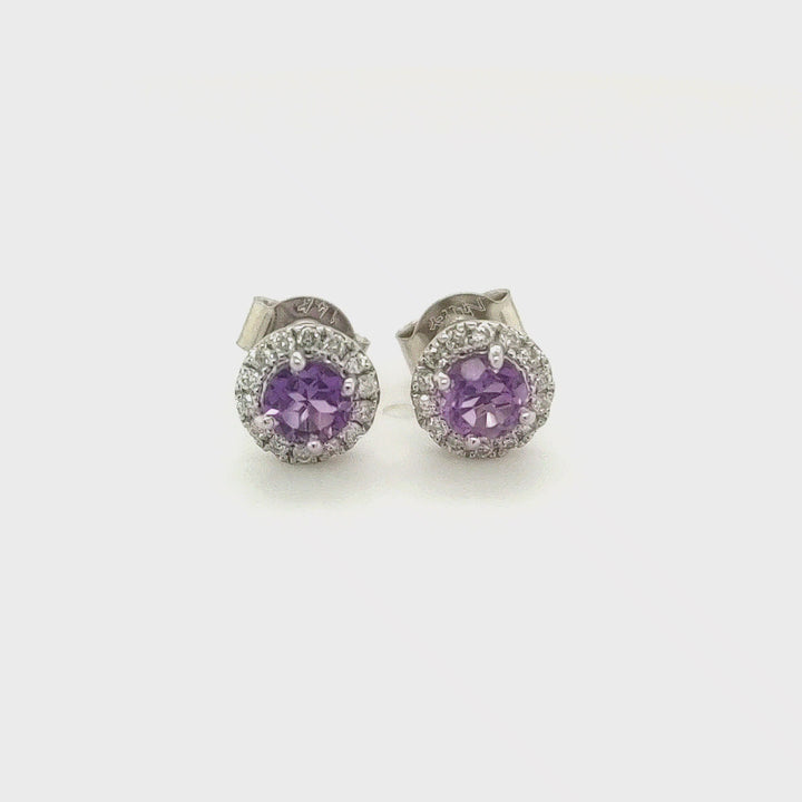 0.47 Cts Amethyst and White Diamond Earring in 14K White Gold
