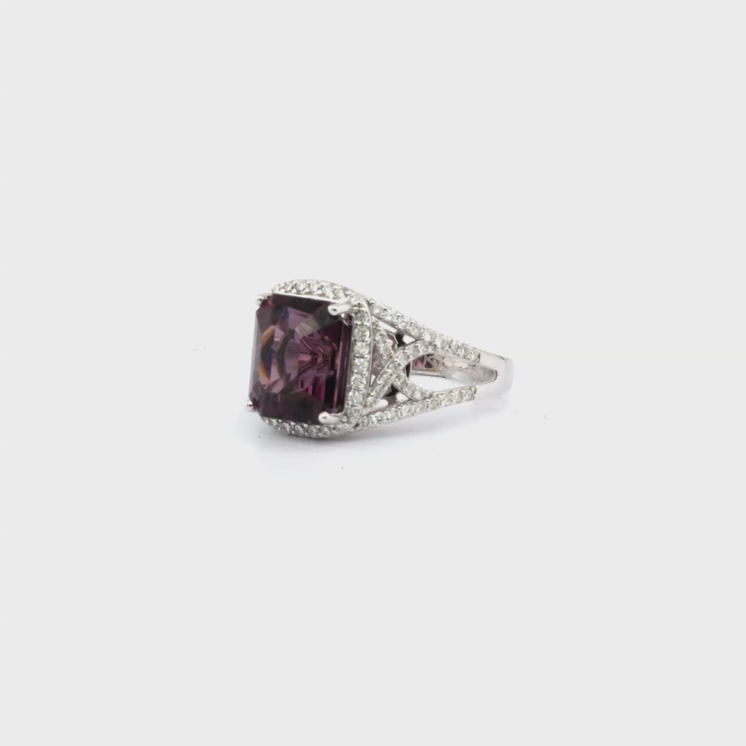 6.7 Cts Purple Spinel and White Diamond Ring in 14K White Gold