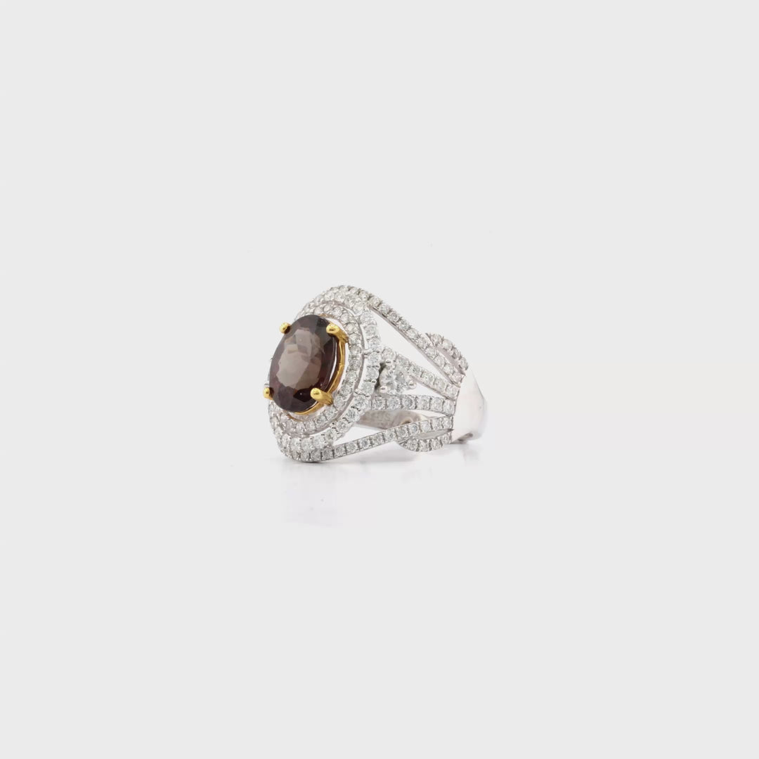 3.22 Cts Color Change Garnet and White Diamond Ring in 14K Two Tone