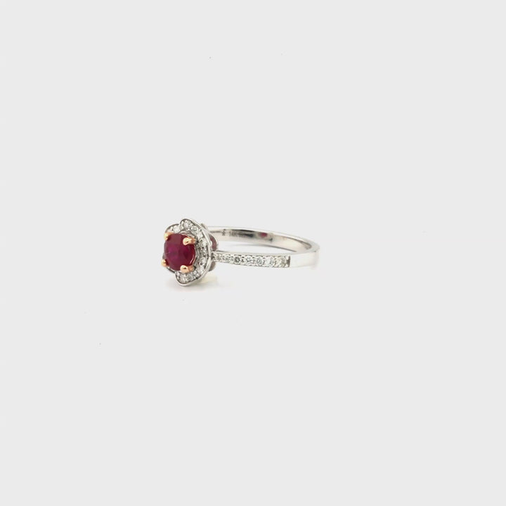 0.75 Cts Ruby and White Diamond Ring in 14K Two Tone