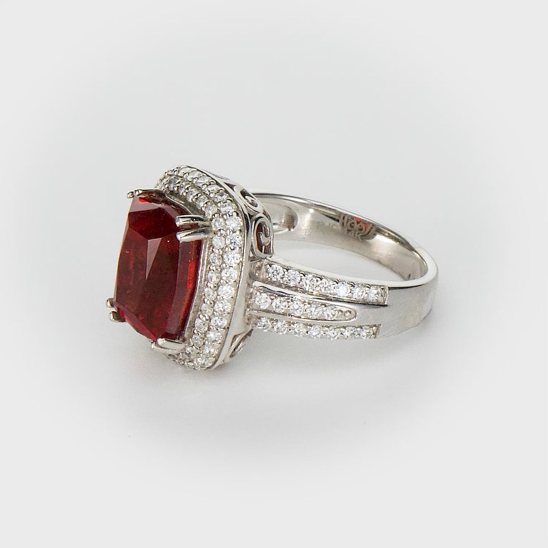 6.25 Cts Rhodochrosite and White Diamond Ring in 14K White Gold