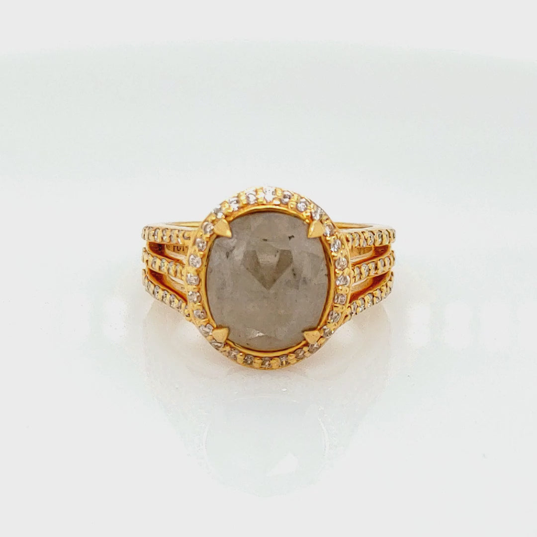 3.18 Cts Tambuli Diamond and White Diamond Ring in 14K Yellow Gold