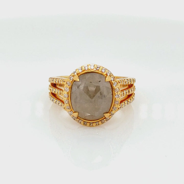 3.18 Cts Tambuli Diamond and White Diamond Ring in 14K Yellow Gold