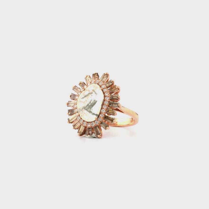 0.63 Cts Diamond Slice and White Diamond Ring in 14K Rose Gold