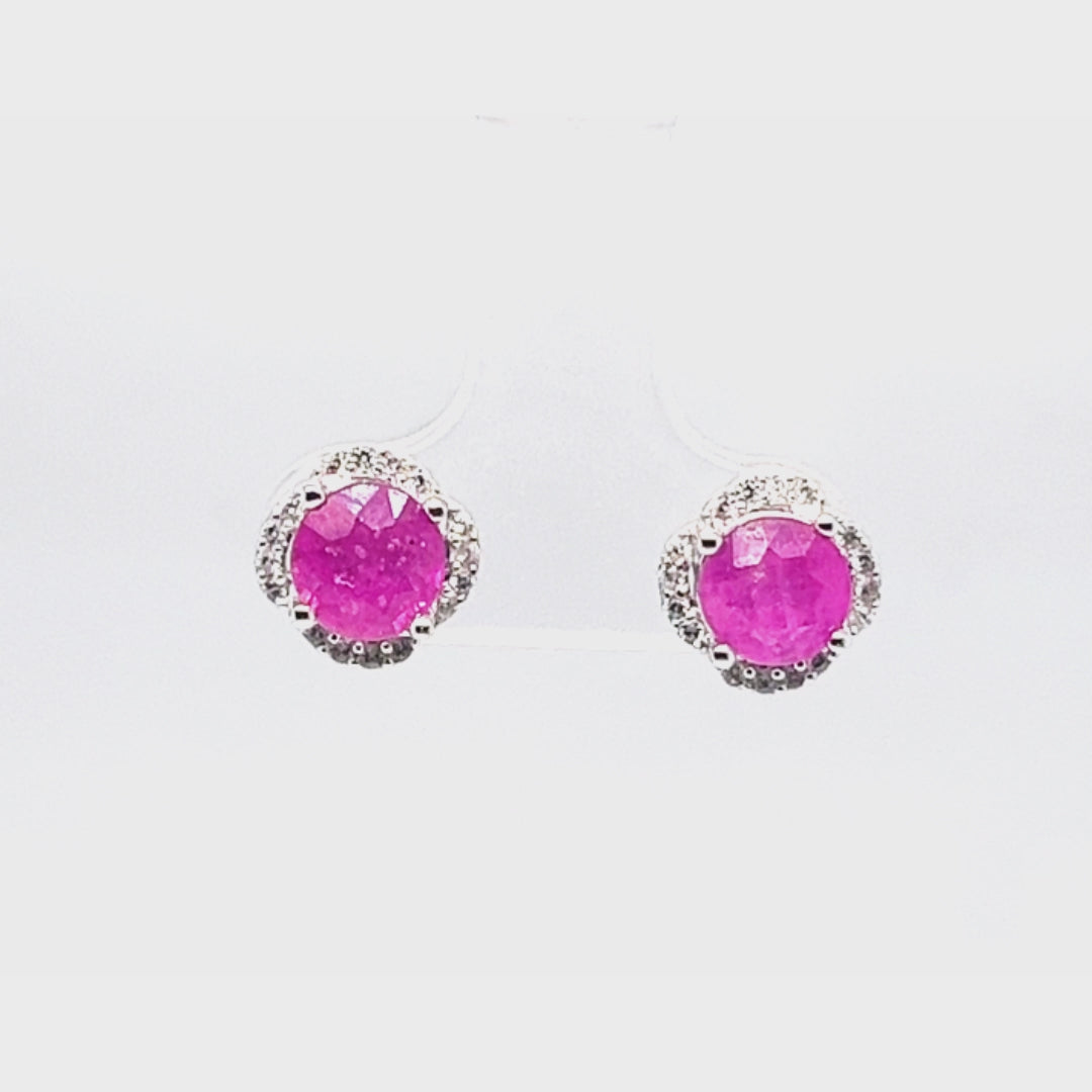 2.56 Cts Pink Sapphire and White Zircon Stud Earring in 925 Sterling Silver