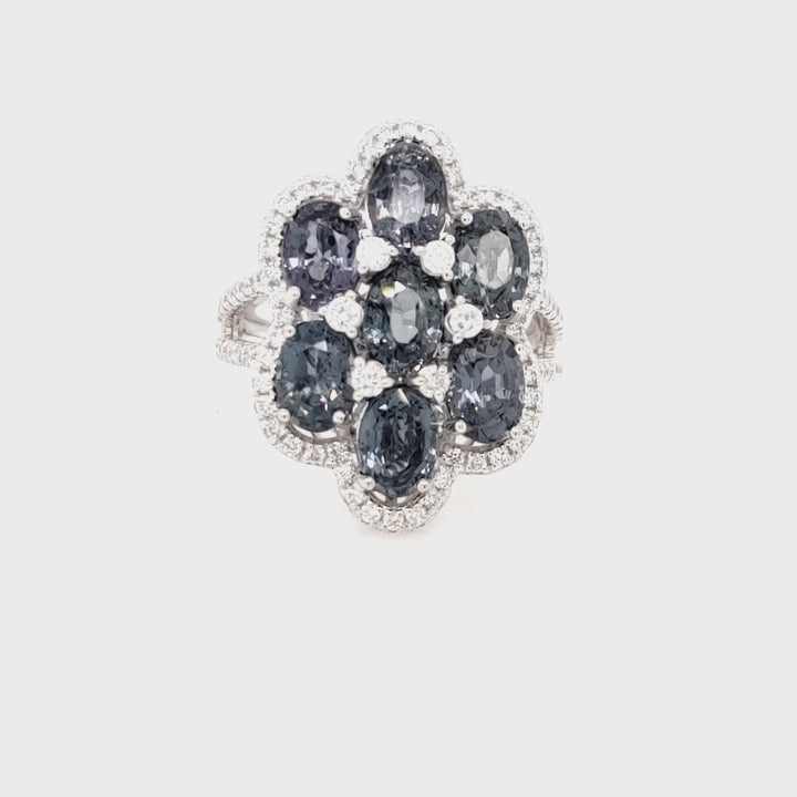 7.25 Cts Grey Spinel and White Diamond Ring in 14K White Gold