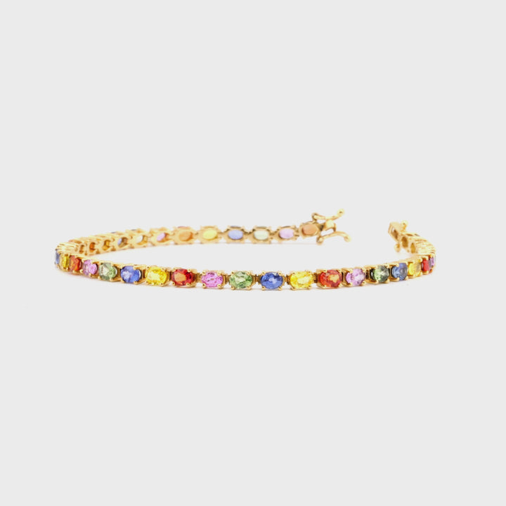 8.20 Cts Multi-Sapphire Bracelet in 14K Yellow Gold