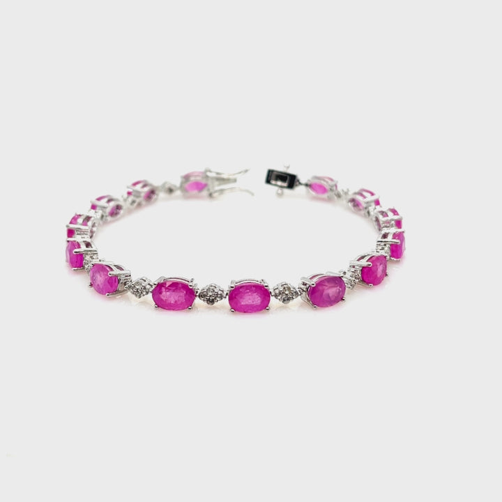 17.35 Cts Pink Sapphire and White Zircon Tennis Bracelet in 925 Sterling Silver