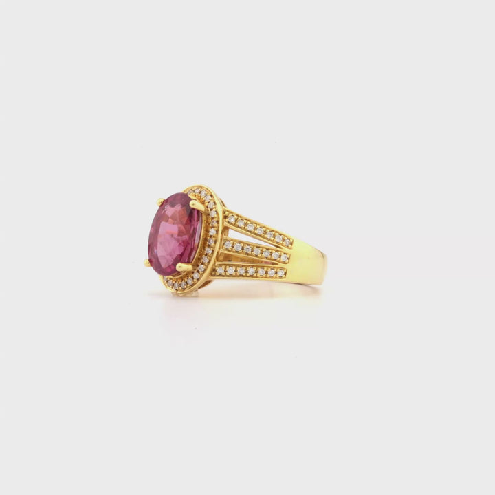 4.33 Cts Red Spinel and White Diamond Ring in 18K Yellow Gold
