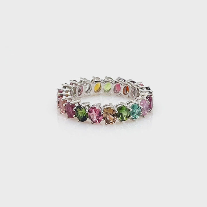 3.58 Cts Multi Tourmaline Infinity Band Ring in 925 Sterling Silver