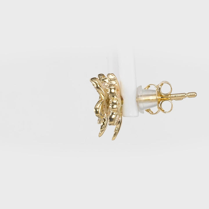 0.19 Cts White Diamond FLOWER +LEAF Earring in 14K Yellow Gold